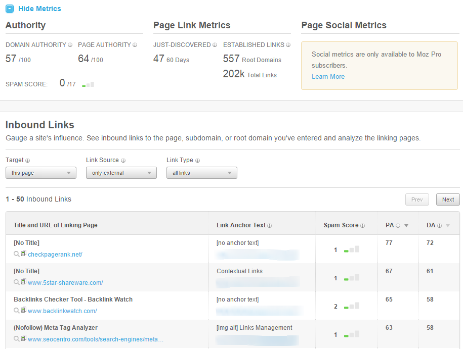 Open Site Explorer for backlinks tracking